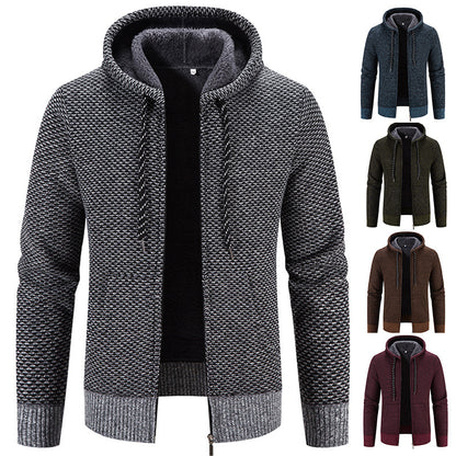 Men's Hooded Plush Zip-Up Sweater Jacket