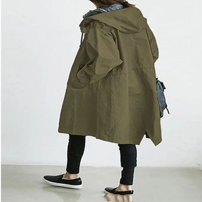 Women's Hooded Long Windbreaker with Buttons (photo 16)