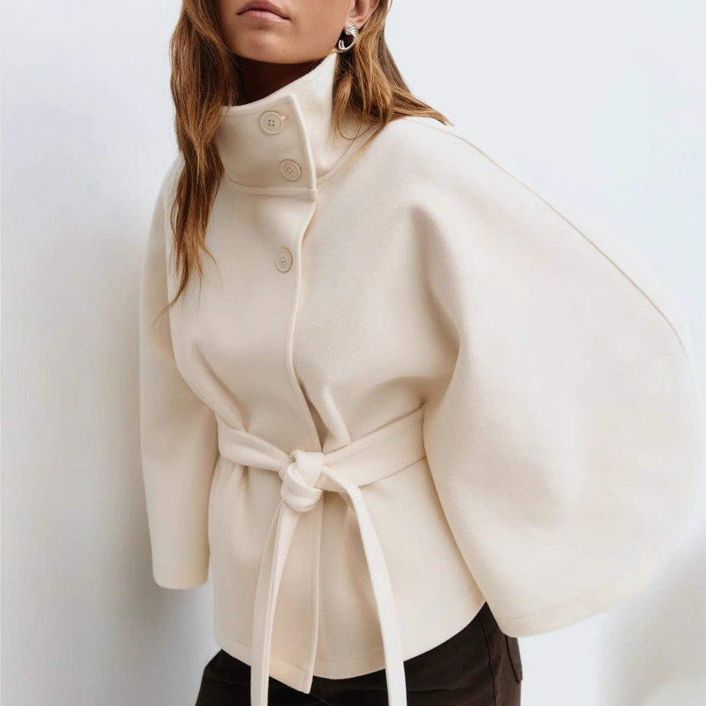 Women's High-Neck Batwing-Sleeve Belted Coat (photo 3)