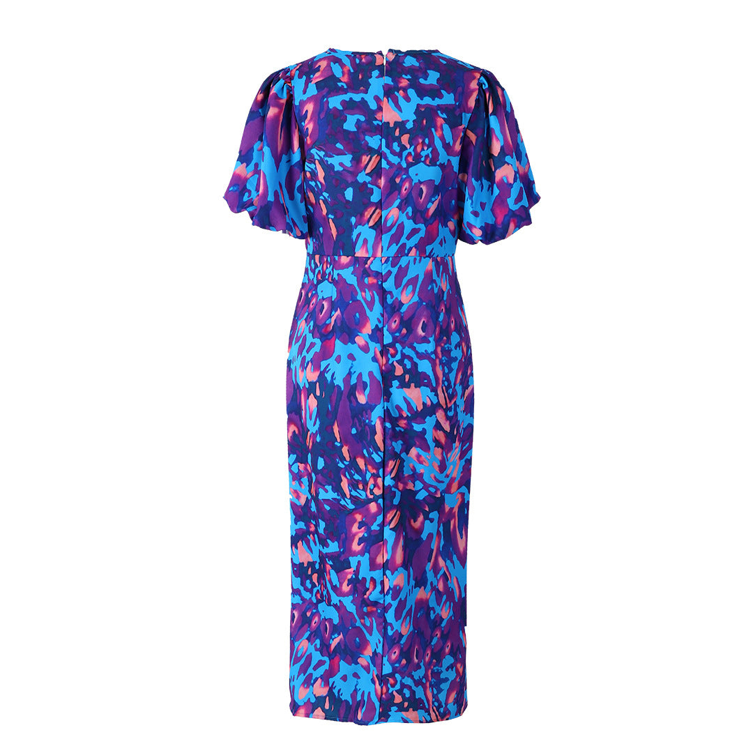 Women's Puff-Sleeve Floral V-Neck Long Dress (photo 8)