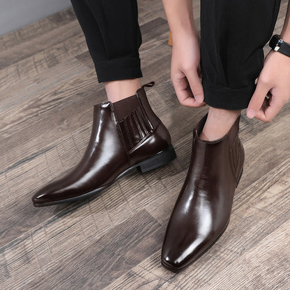 Men's Pointed-Toe Chelsea Boots with Block Heel (photo 3)