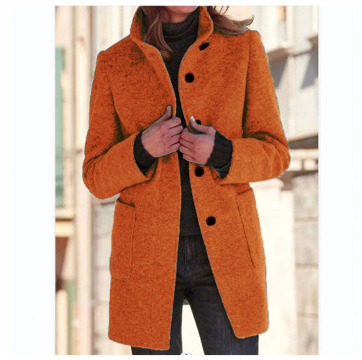 Women's Stand-Collar Button Coat with Pockets (photo 13)