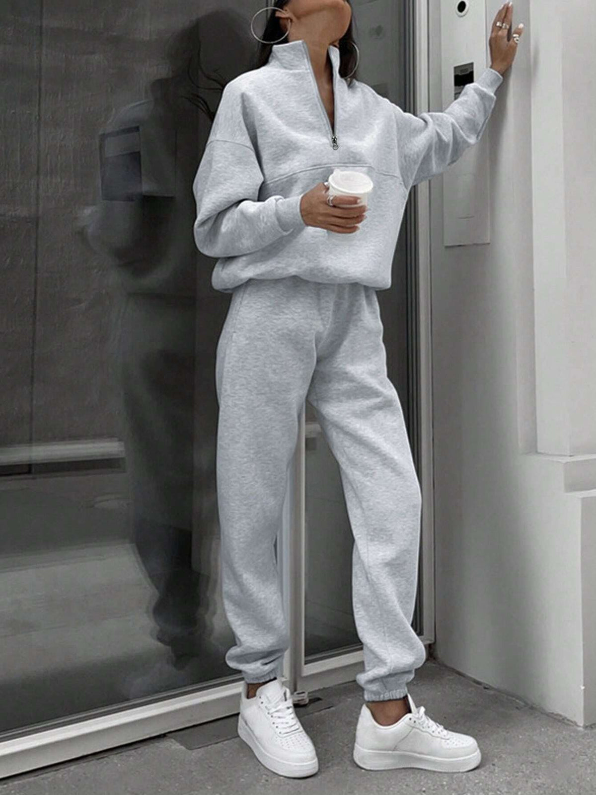 Women's Zip-Up Sweatshirt and Elastic-Waist Pants Set (photo 5)