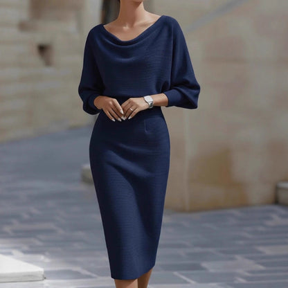 Women's Pleated Batwing-Sleeve A-Line Midi Dress (photo 6)
