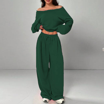 Women's One-Shoulder Sweatshirt and Tie-Waist Trousers Set (photo 19)