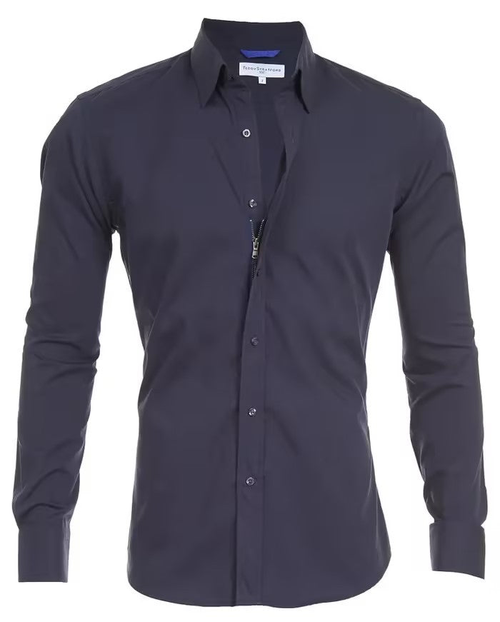 Men's Lapel Zip-Front Long-Sleeve Shirt (photo 18)