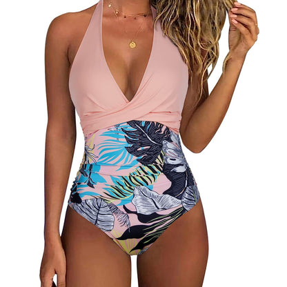 Women's V-Neck One-Piece Swimsuit, Prints and Solid Colors (photo 3)
