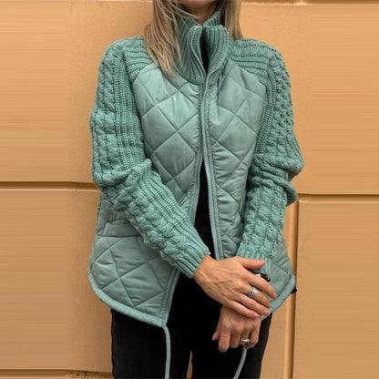 Women's Padded Stand-Collar Zip Jacket with Knit Panels (photo 7)