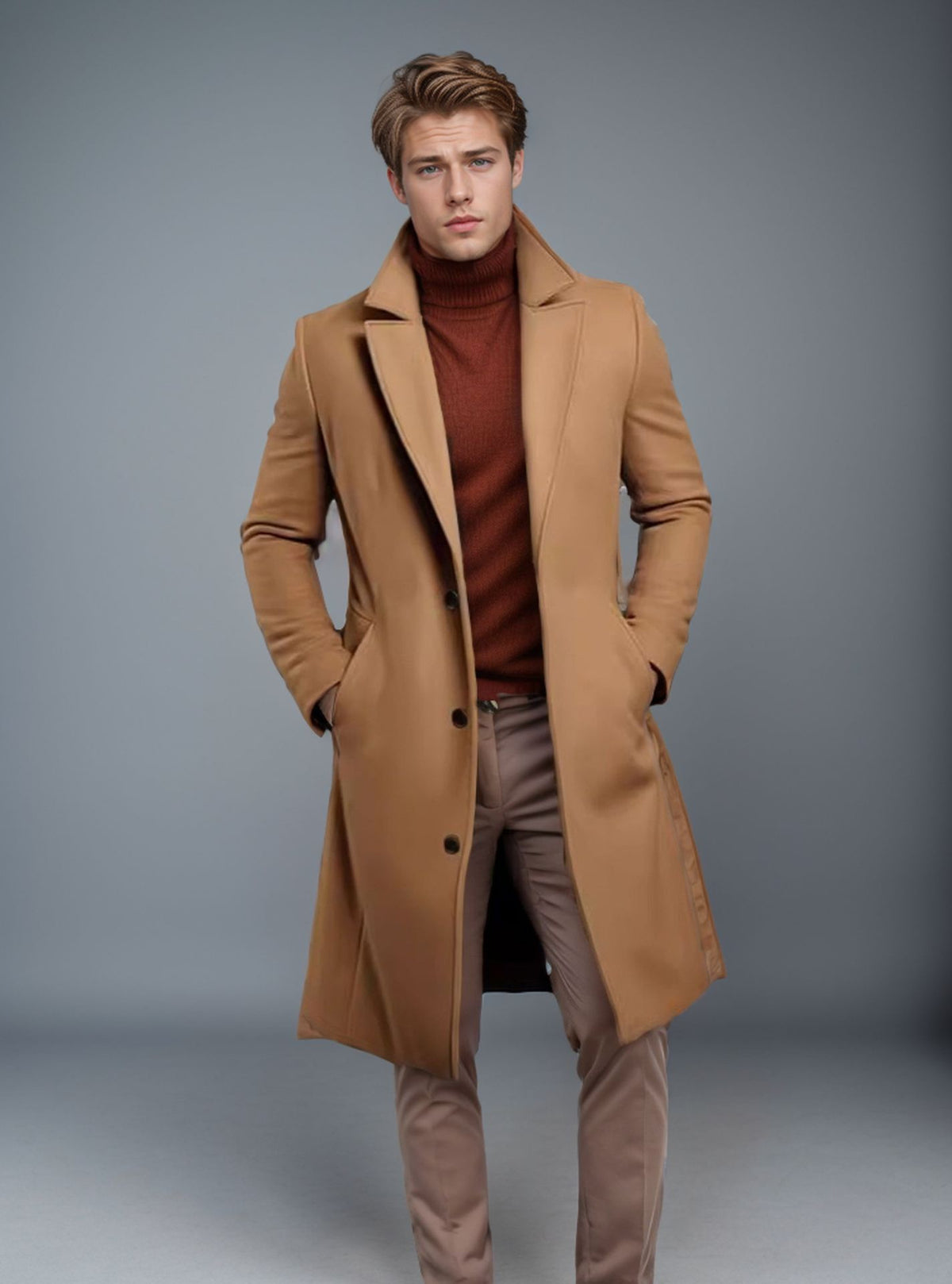 Men's Single-Breasted Mid-Length Overcoat (photo 6)