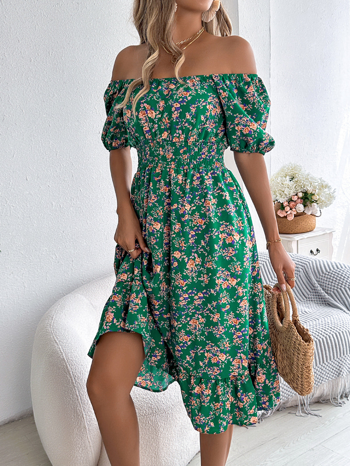 Women's Floral Square-Neck Ruffle Dress (photo 7)