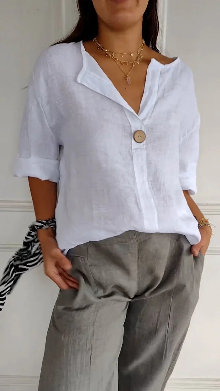 Women's V-Neck Long-Sleeve Button Top (photo 11)
