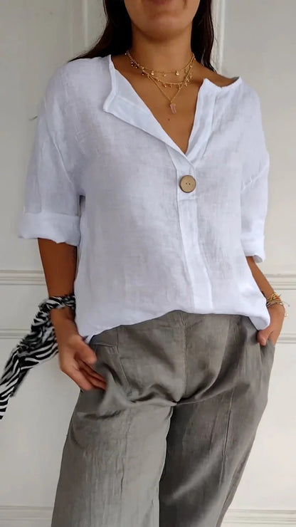Women's V-Neck Long-Sleeve Button Top (photo 11)