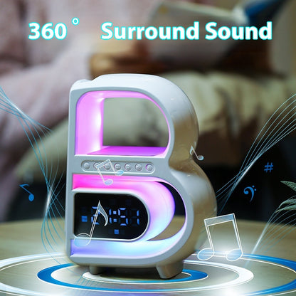 B-Shaped Bluetooth Speaker with Lamp, Alarm Clock and Wireless Charger (photo 5)