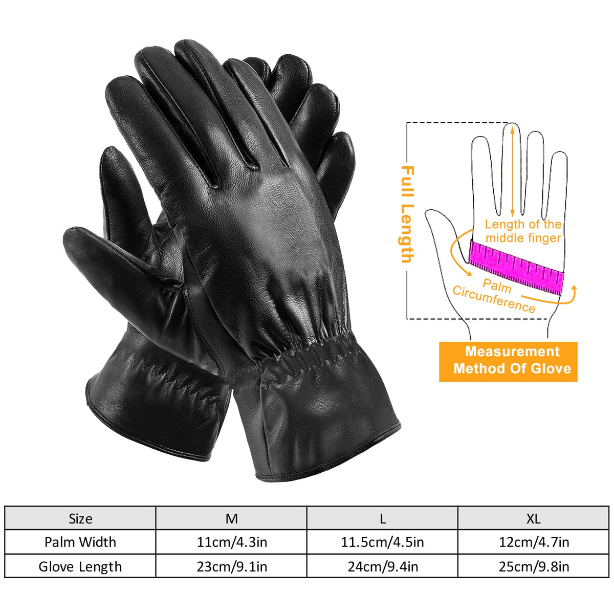 Unisex PU Leather Winter Gloves (photo 5)