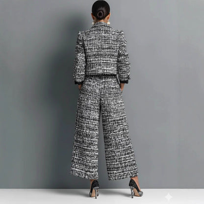 Women's Plaid Cropped Blazer and Wide-Leg Pants Set (photo 3)
