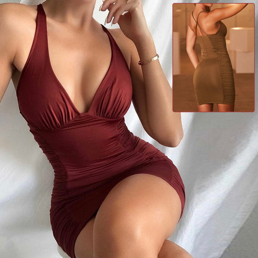 Women's Deep V-Neck Backless Strappy Mini Dress