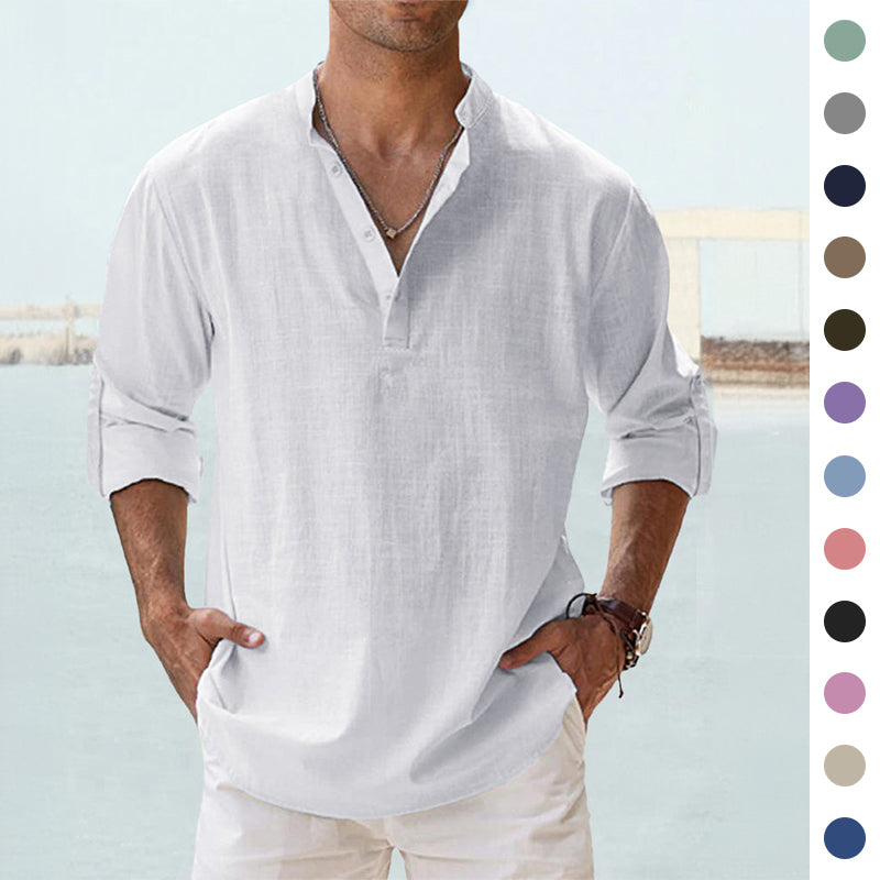 Men's Long-Sleeve Stand-Collar Pullover Shirt