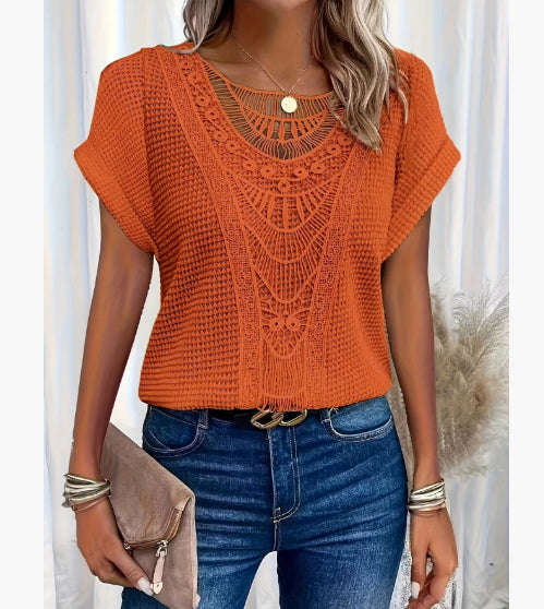 Women's Cut-Out Short-Sleeve Ethnic Style T-Shirt (photo 14)
