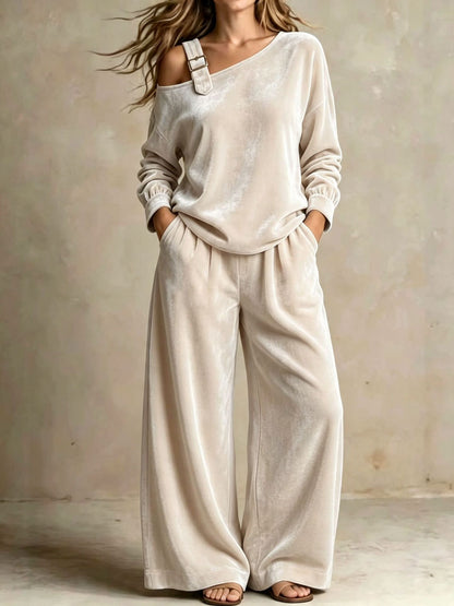 Women's Off-Shoulder Velvet Two-Piece Set with Pants (photo 5)
