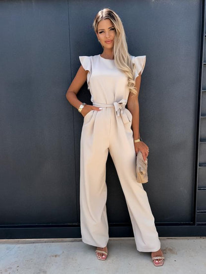 Women's Sleeveless Ruffled Jumpsuit with Belt and Pockets (photo 2)