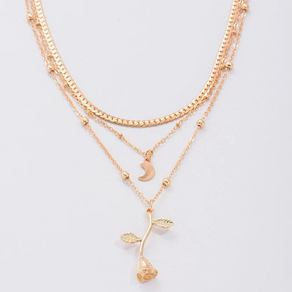 Boho Layered Moon and Rose Choker Necklace (photo 10)