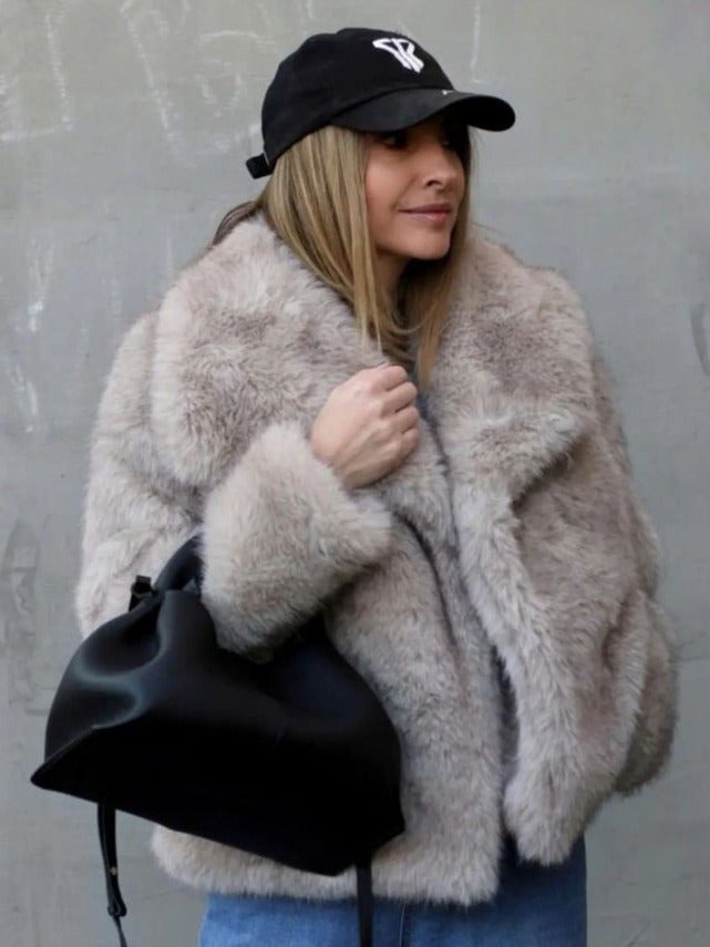 Women's Fluffy Plush Lapel Coat (photo 3)