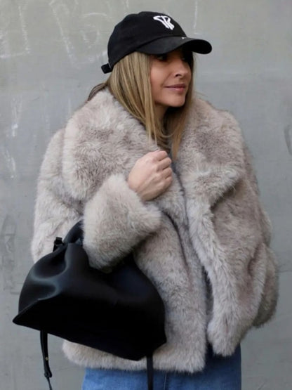 Women's Fluffy Plush Lapel Coat (photo 3)