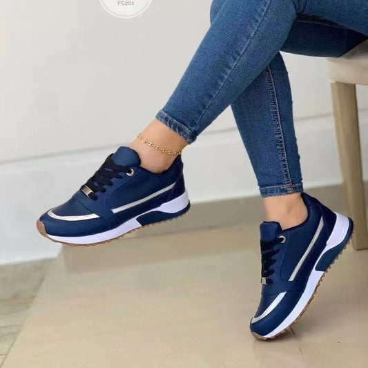 Women's Lace-Up Round-Toe Flat Sneakers