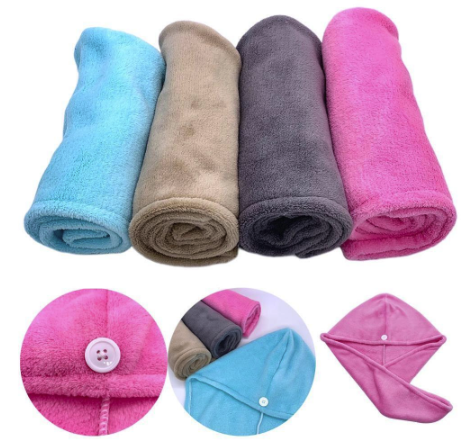 Microfiber Hair Drying Towel Cap with Button (photo 7)