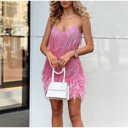 Women's Sequin Tassel V-Neck Strappy Mini Dress (photo 2)