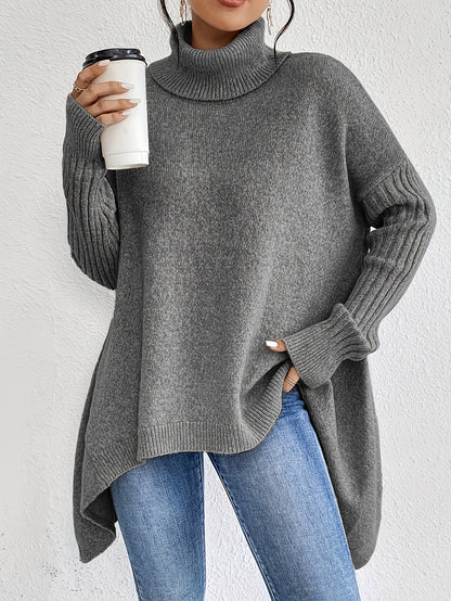 Women's Loose Irregular-Hem Turtleneck Sweater (photo 8)