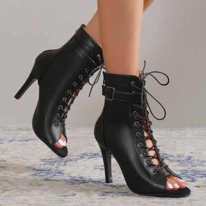 Women's Peep-Toe Lace-Up High Heels with Back Zipper (photo 3)