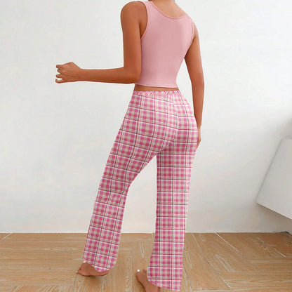 Women's Sleeveless Pajama Set with Plaid Pants (photo 3)