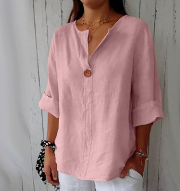 Women's V-Neck Long-Sleeve Button Top (photo 15)