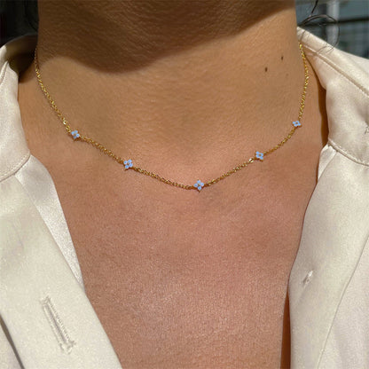 Dainty Flower Station Necklace, Gold or Silver Tone (photo 2)