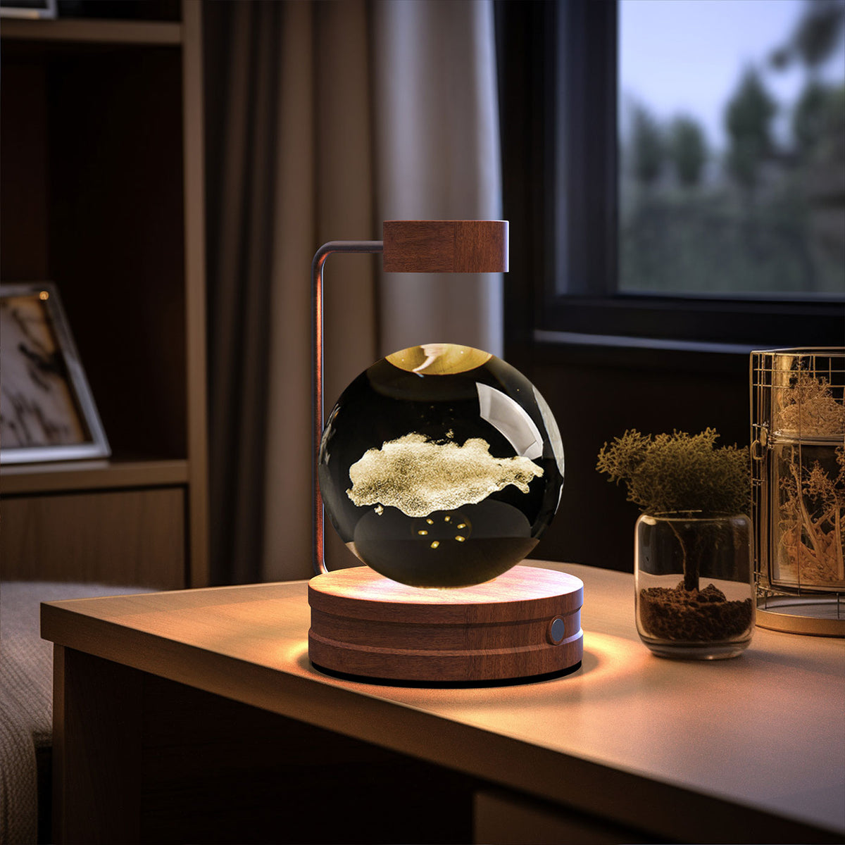 3D Engraved Crystal Ball Night Light with Wooden Base, USB (photo 58)