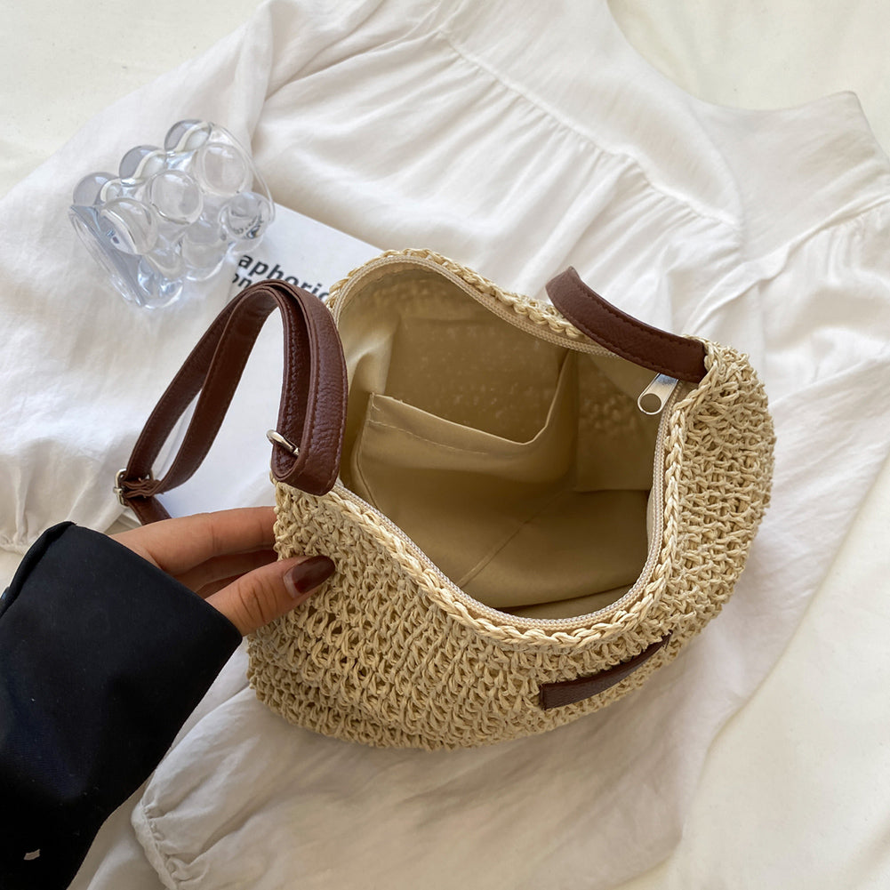 Woven Straw Tote Bag with Zipper (photo 5)