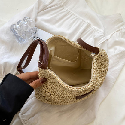 Woven Straw Tote Bag with Zipper (photo 5)