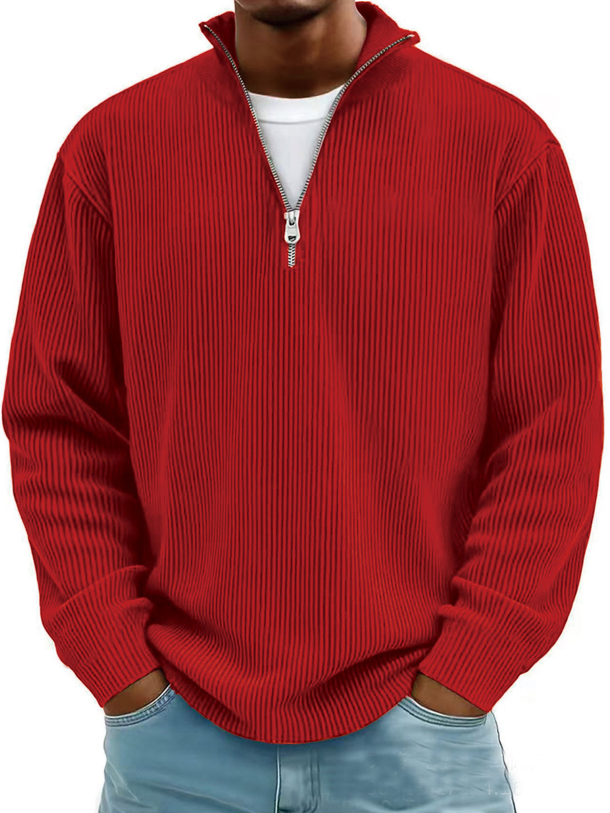Men's Corduroy Zip Stand-Collar Pullover (photo 19)