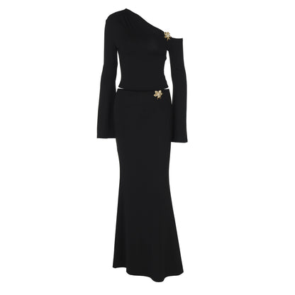 Women's Off-Shoulder Bell-Sleeve Top and Long Skirt Set (photo 6)