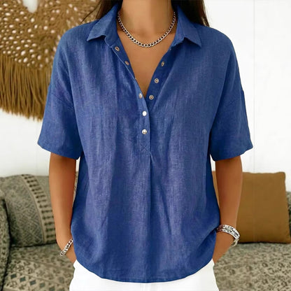 Women's Short-Sleeve Button-Detail Pullover Shirt (photo 12)