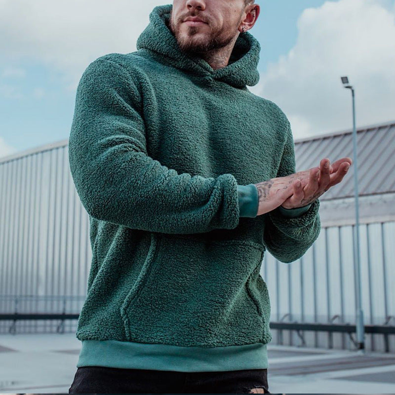 Men's Plush Pullover Hoodie with Kangaroo Pocket (photo 3)