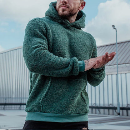 Men's Plush Pullover Hoodie with Kangaroo Pocket (photo 3)
