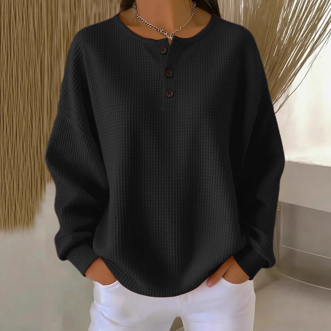 Women's Waffle Knit Long-Sleeve Button T-Shirt (photo 7)