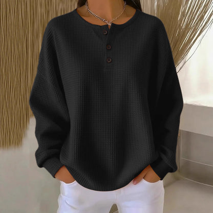 Women's Waffle Knit Long-Sleeve Button T-Shirt (photo 7)