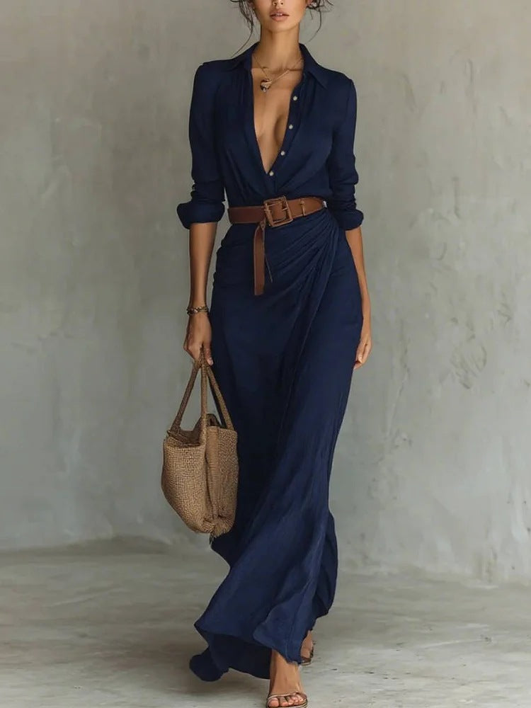 Women's Asymmetric Button-Front Shirt Dress with Belt (photo 9)