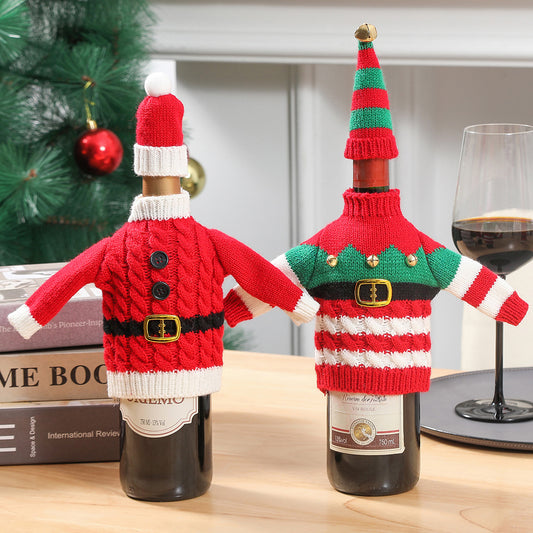 Christmas Knit Wine Bottle Sweater Cover