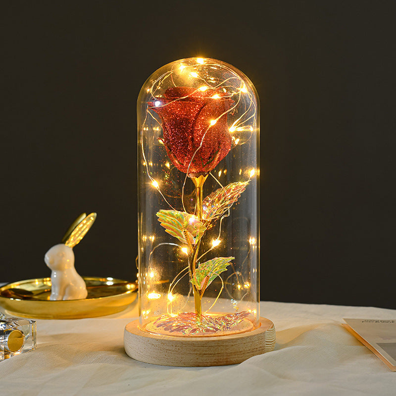 Preserved Rose with LED Lights in Glass Dome (photo 9)