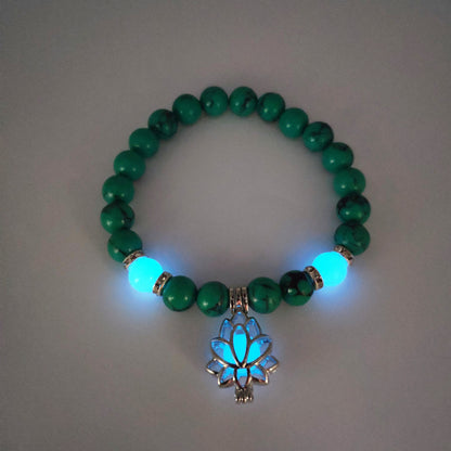 Glow-in-the-Dark Lotus Charm Beaded Bracelet – E