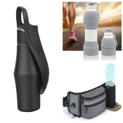 Portable Stainless Steel Dog Water Bottle with Leaf Bowl (photo 10)
